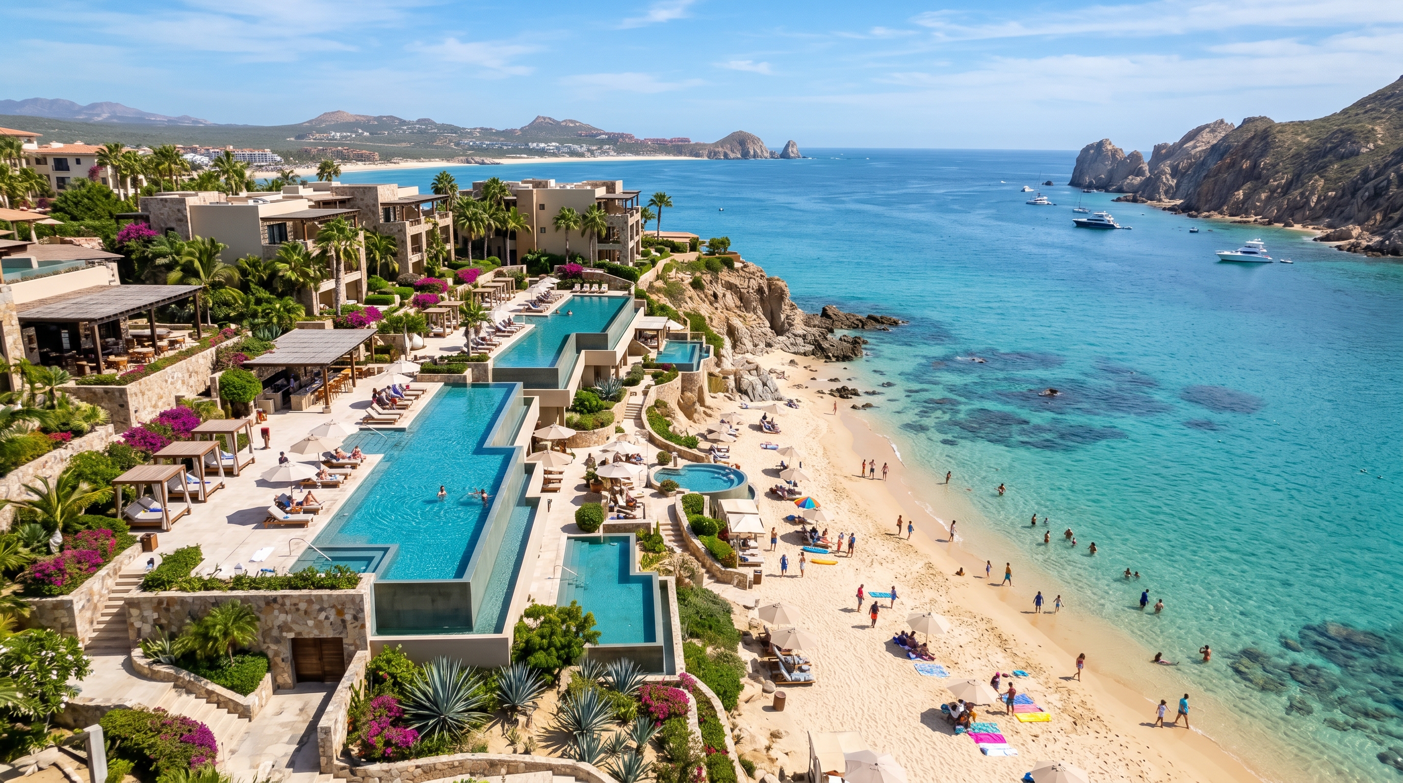 Chileno Bay Resort Auberge — the swimmable bay with resort pool and ocean