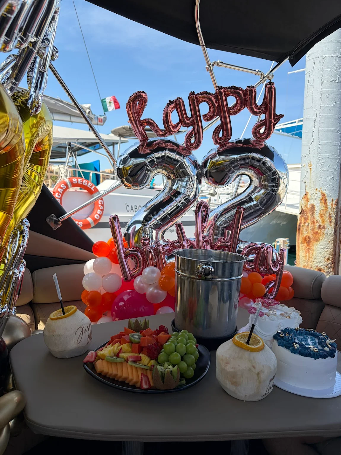 Birthday party guests on deck