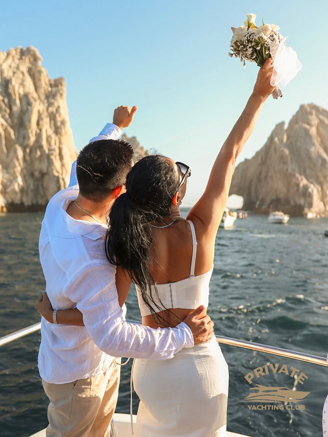 Romantic proposal moment on the water