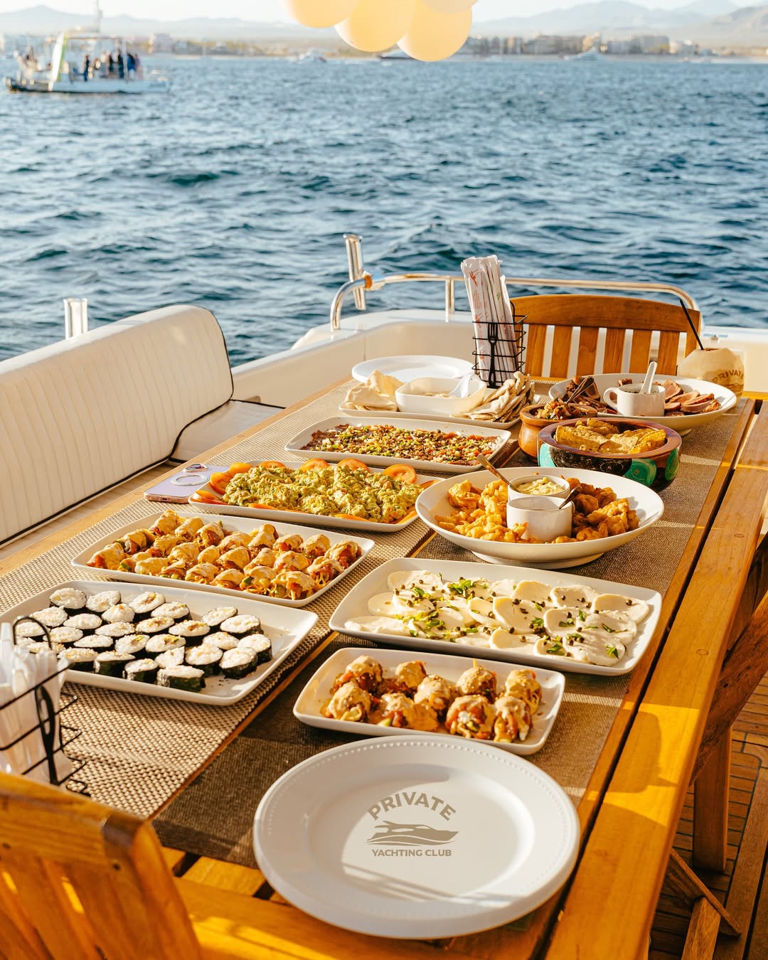 Yacht dinner table setup Cabo San Lucas